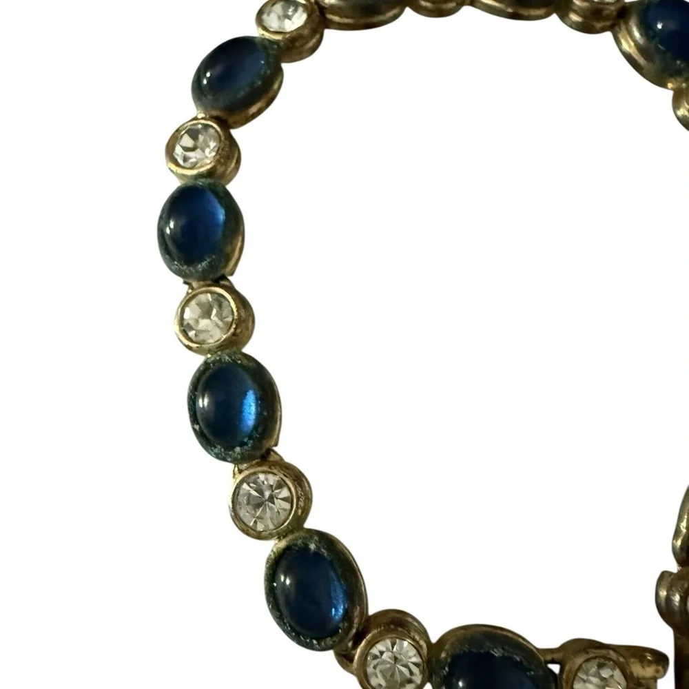 Vintage Cabochon Gold Plated Sapphire Colored  Crystals Tennis Bracelet